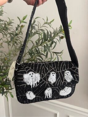 SOL AND MER halloween ghost motif fully beaded shoulder bag